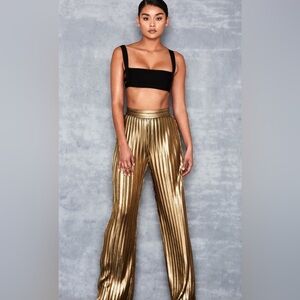 Mistress Rocks Shimmy Gold Wide Leg Pleated Trouser Pants NWT small